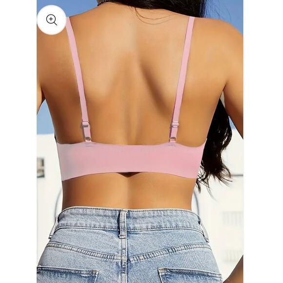 ChiCup Comfort Adjustable Straps Deep V Front Button Pink Wireless Bra NWT!!! - Picture 2 of 7